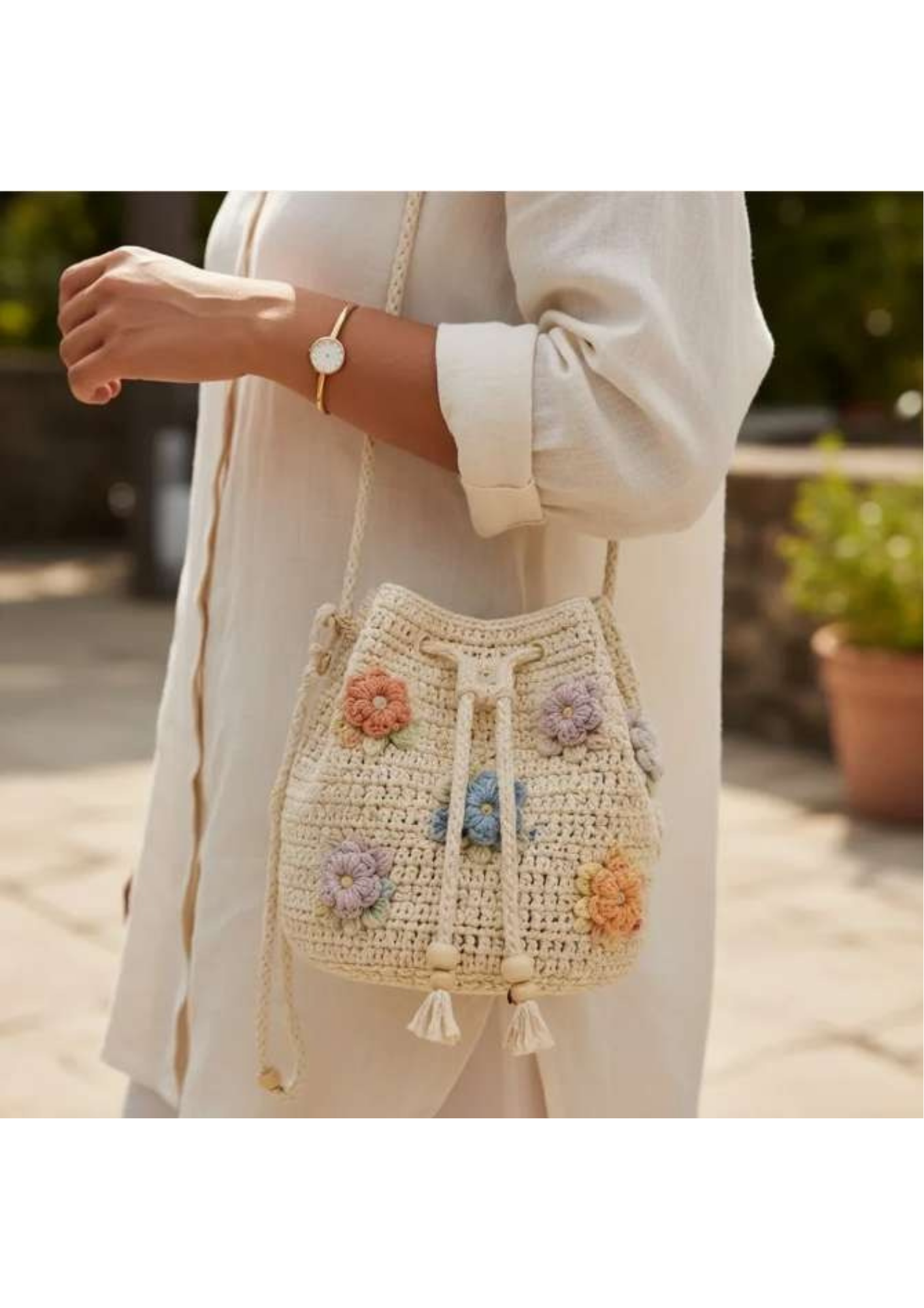 Crochet Bucket Bag Women