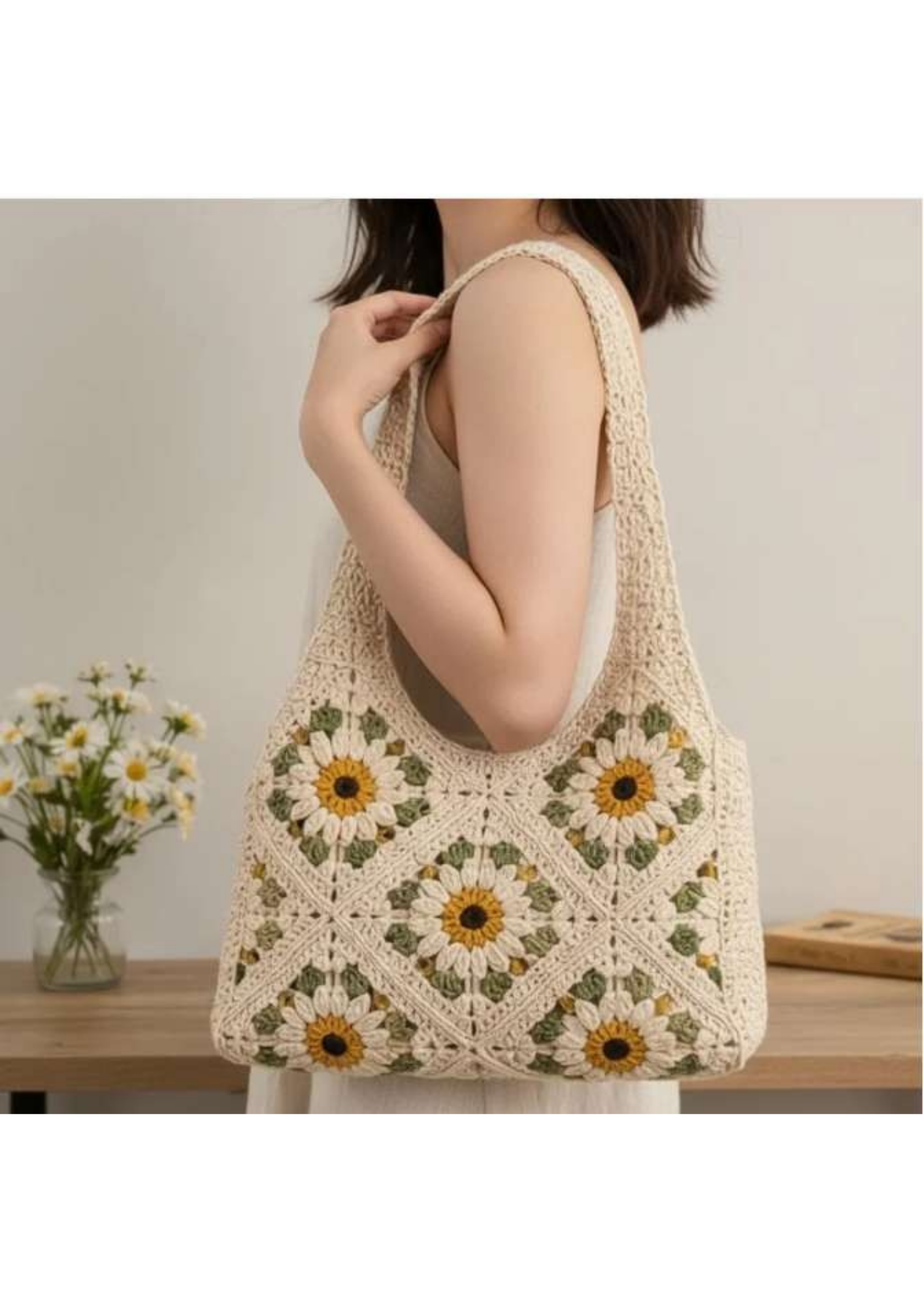 Daisy Crochet Tote Bag