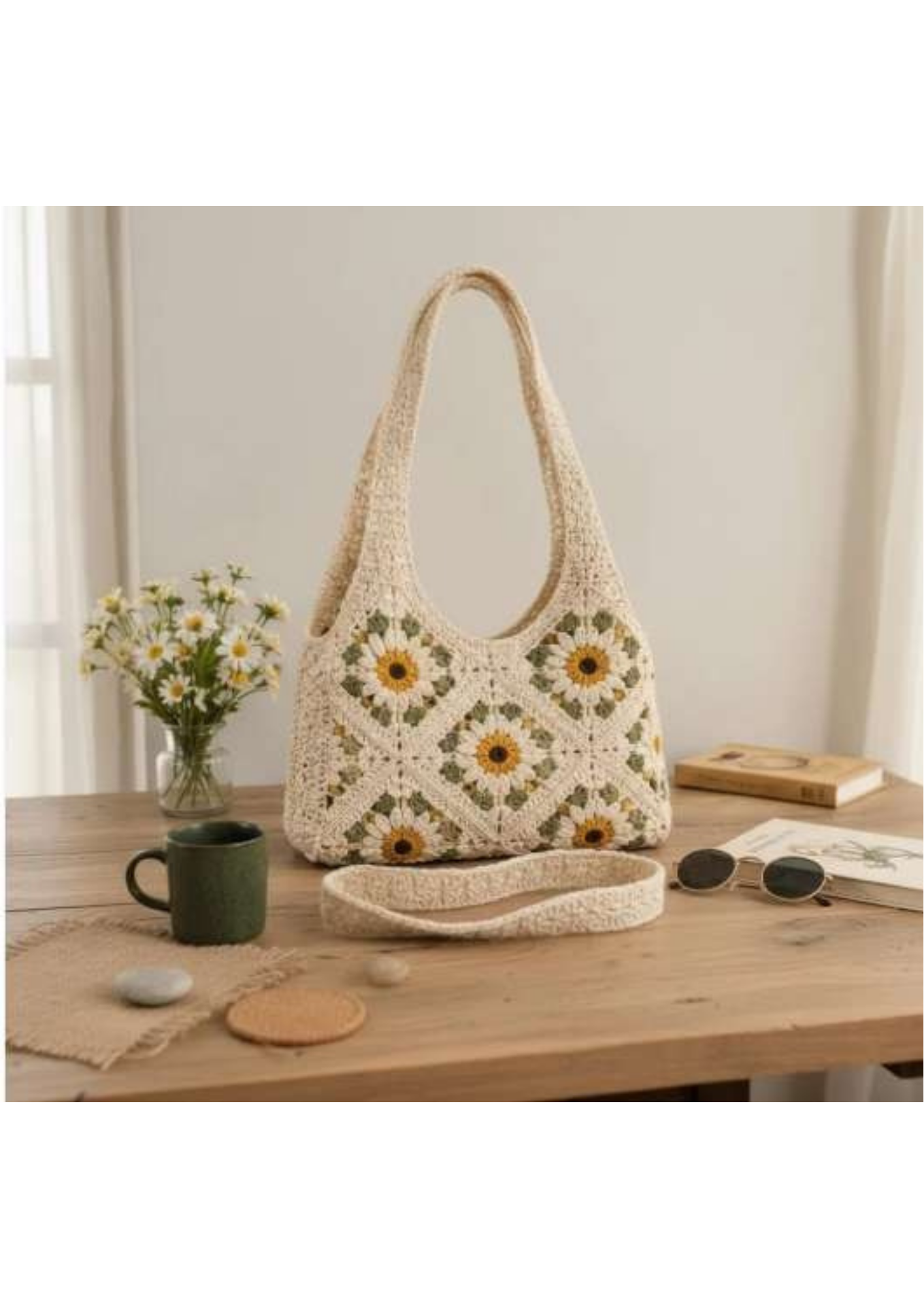 Daisy Crochet Tote Bag