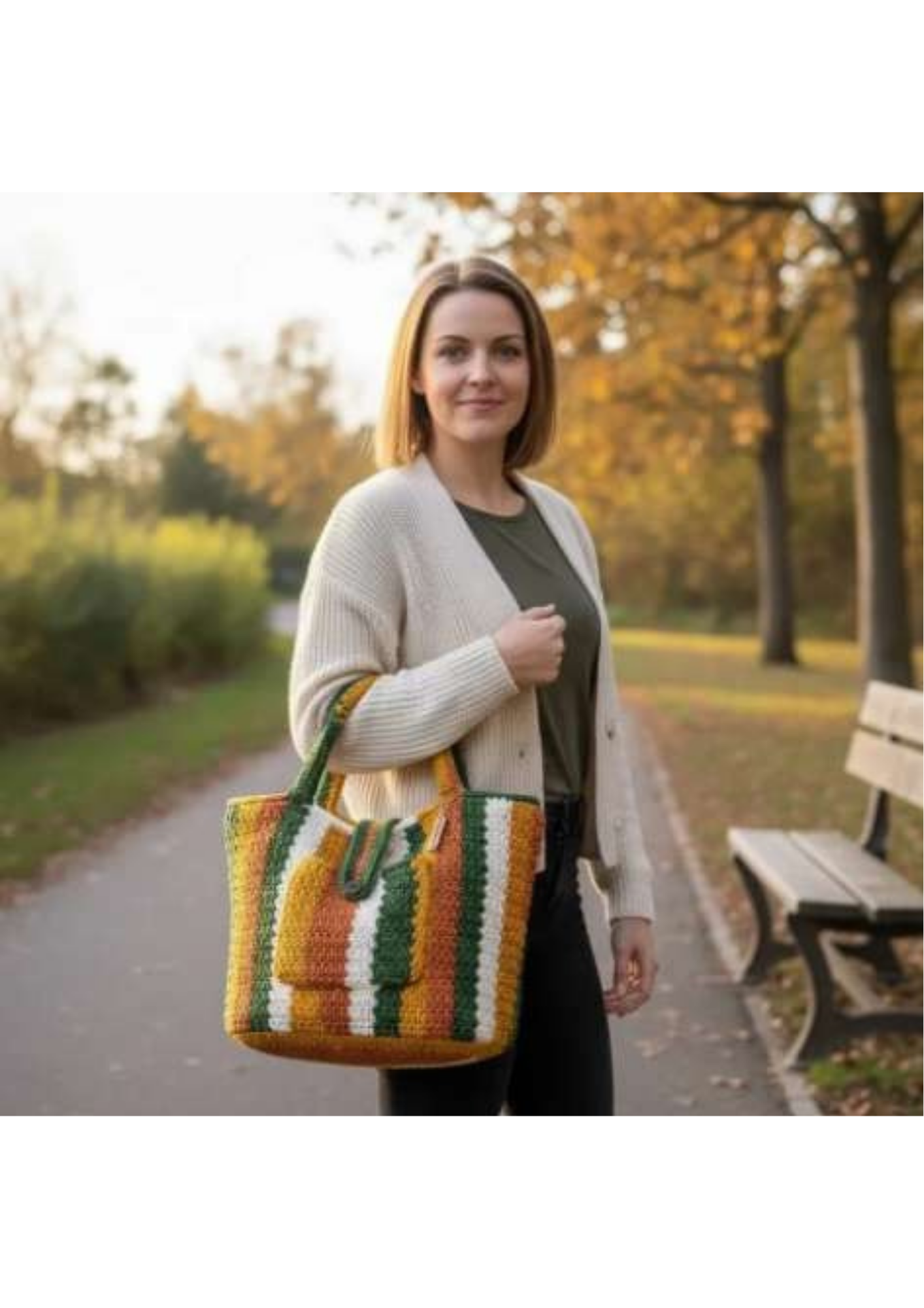 Stripped crochet tote bag
