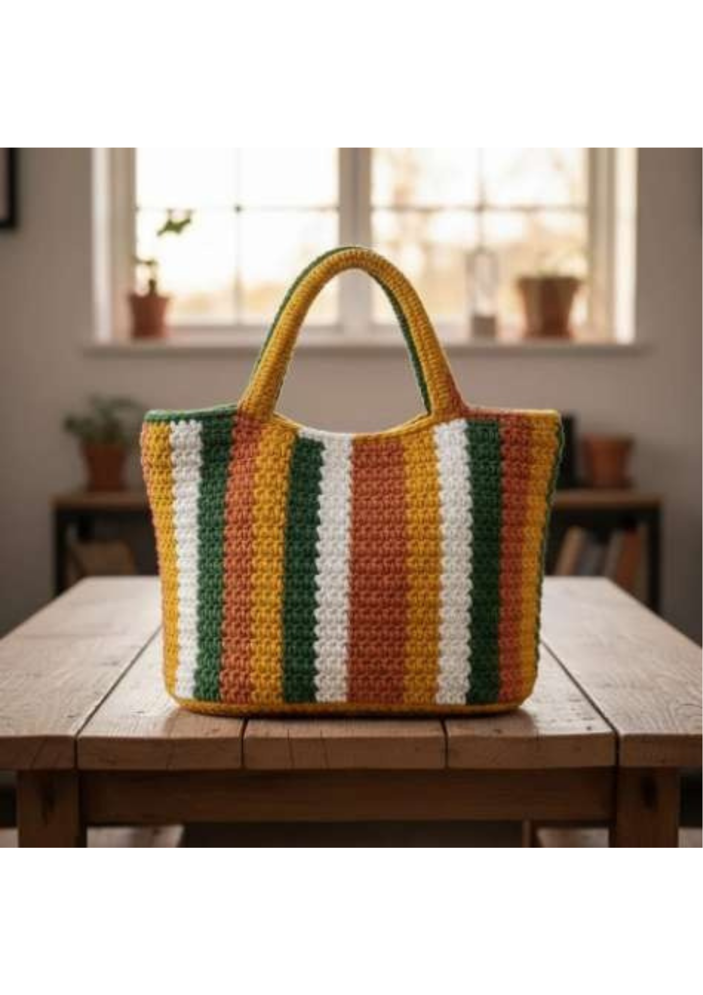 Stripped crochet tote bag