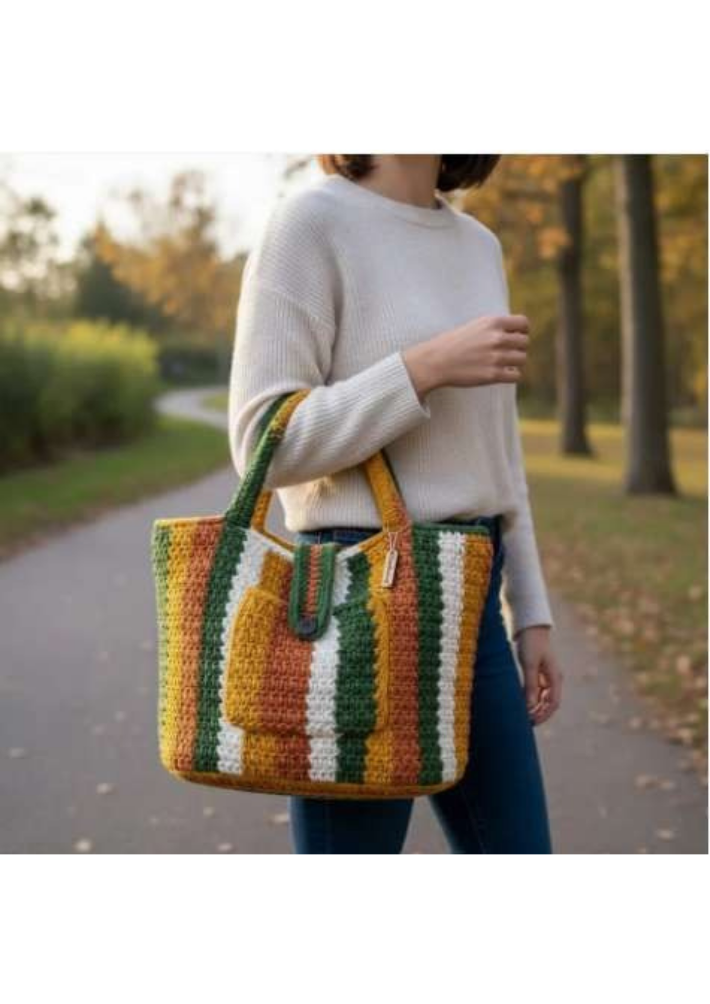Stripped crochet tote bag