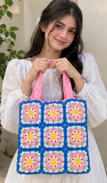 The Daisy Mosaic Tote (Handcrafted Floral Crochet Tote Bag)