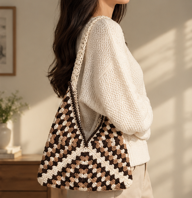 The Mocha Mosaic Tote (Handmade Crochet Granny Square Bag) – Mocha Mosaic Tote In Pakistan