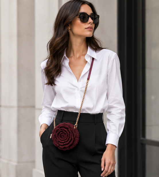 The Merlot Rosette Crossbody (Handcrafted Burgundy Crochet Purse)