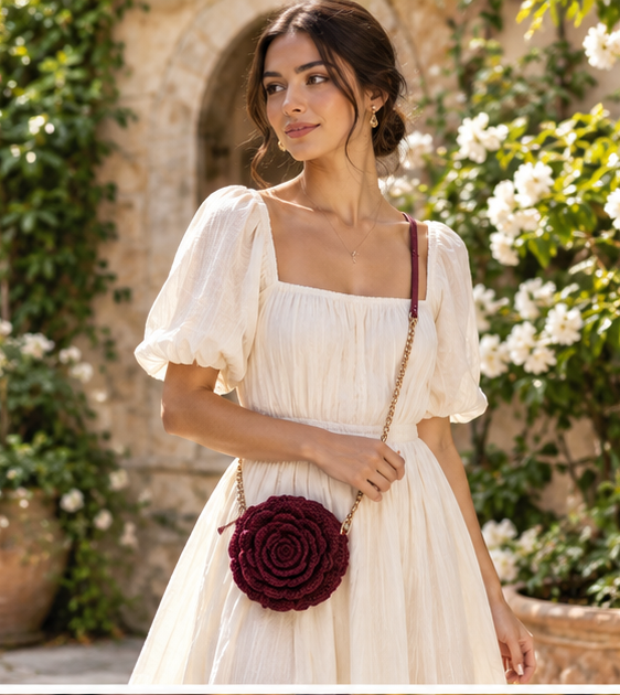 The Merlot Rosette Crossbody (Handcrafted Burgundy Crochet Purse)