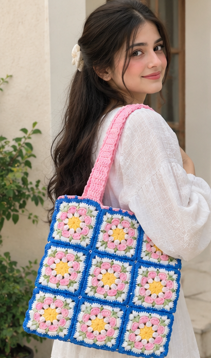 The Daisy Mosaic Tote (Handcrafted Floral Crochet Tote Bag)