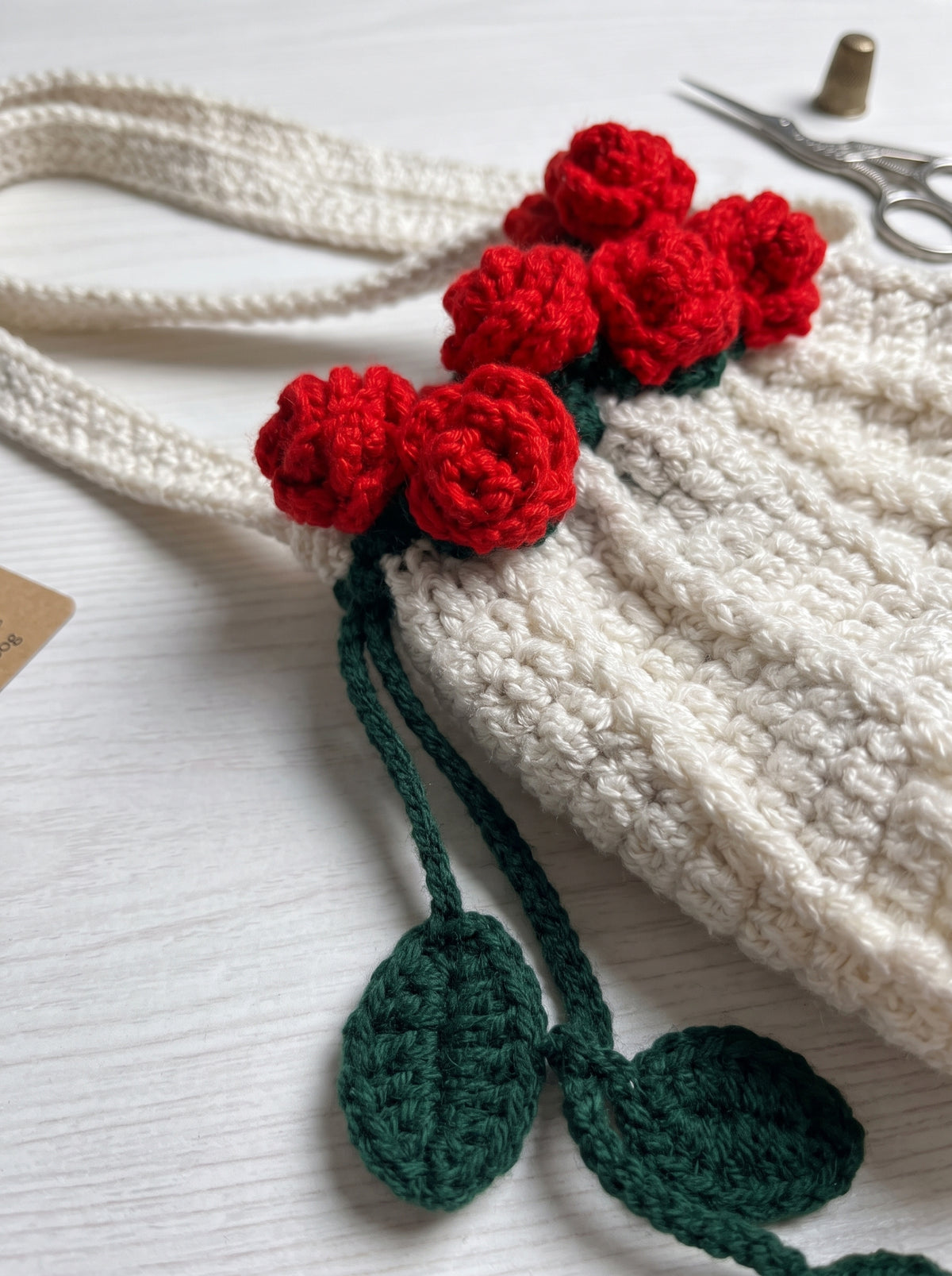 The Ivory Rose Bag (Handcrafted Crochet Crossbody with Rose Trim)