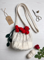 The Ivory Rose Bag (Handcrafted Crochet Crossbody with Rose Trim)