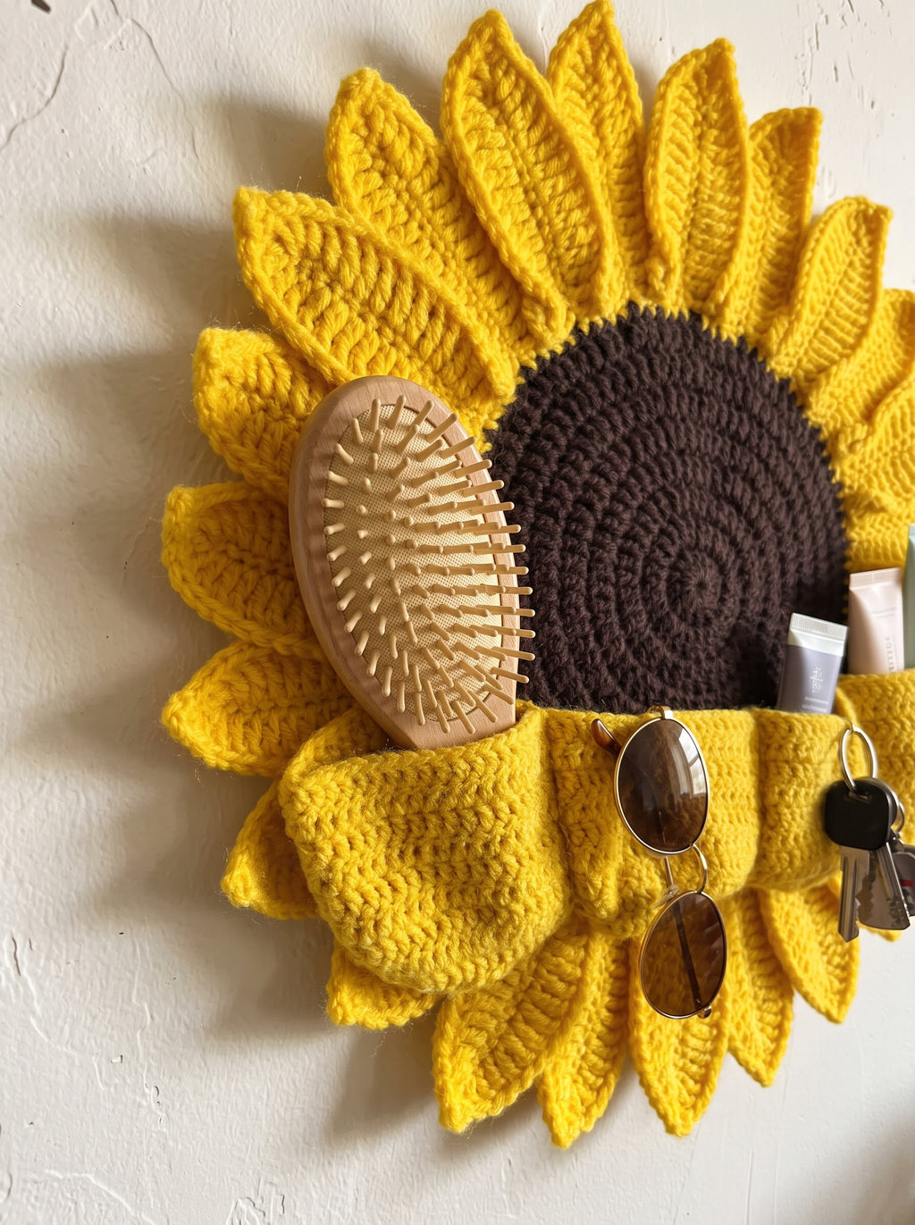 The Sunflower Wall Organizer (Handcrafted Crochet Hanging Storage Pocket)