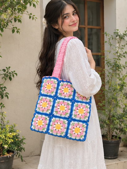 The Daisy Mosaic Tote (Handcrafted Floral Crochet Tote Bag)