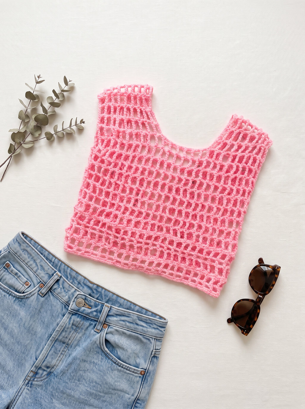 The Bubblegum Mesh Tank (Handcrafted Crochet Openwork Top)