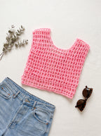 The Bubblegum Mesh Tank (Handcrafted Crochet Openwork Top)