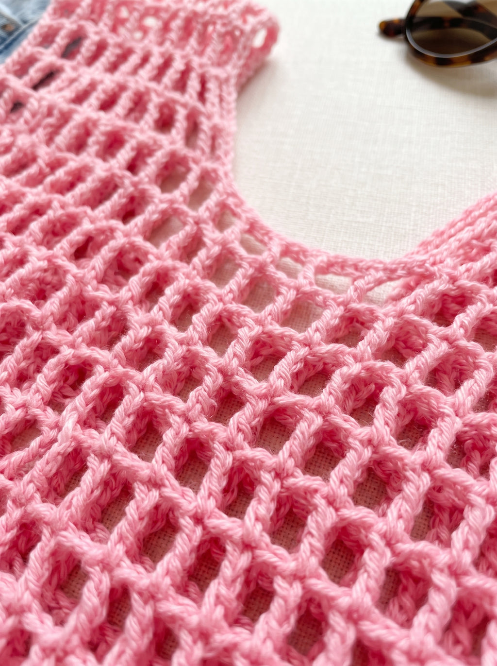 The Bubblegum Mesh Tank (Handcrafted Crochet Openwork Top)