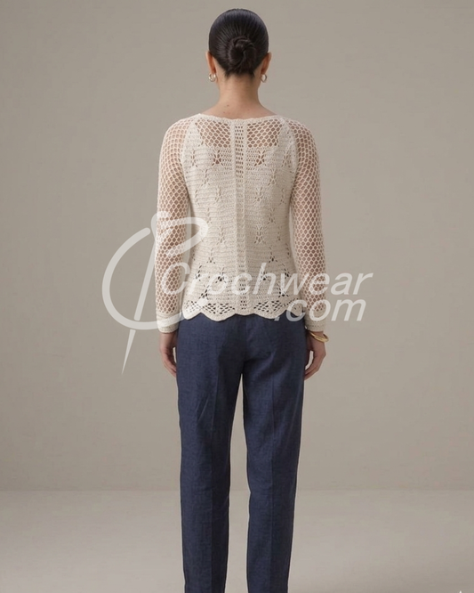 Crocheted Elegant Ivery Net Sleeve Top