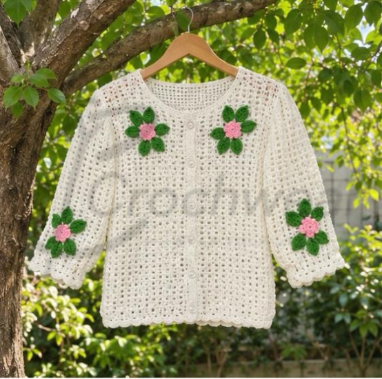 The Ivory Bloom Cardigan (Handmade Crochet Floral Cardigan) – Ivory Bloom Cardigan In Pakistan