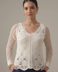 Crocheted Elegant Ivery Net Sleeve Top