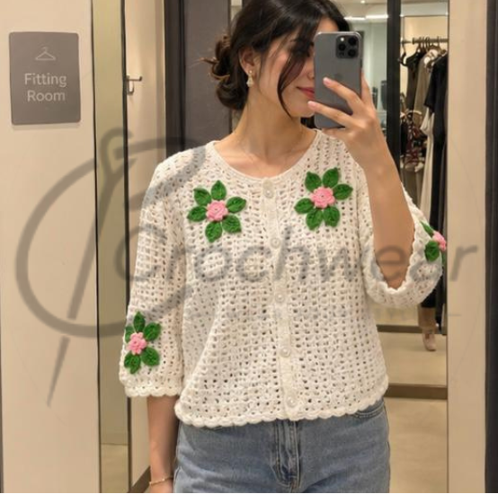 The Ivory Bloom Cardigan (Handmade Crochet Floral Cardigan) – Ivory Bloom Cardigan In Pakistan