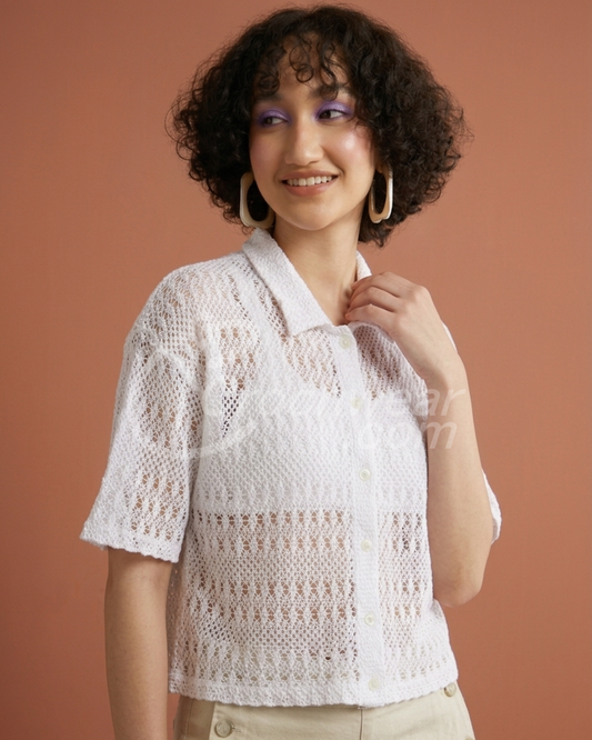 Snow Pearl Crochet Blouse