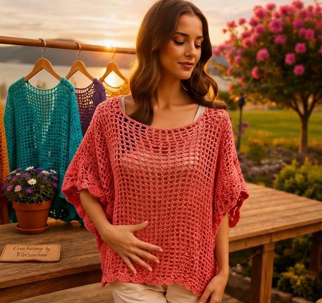Coral Breeze Poncho Top