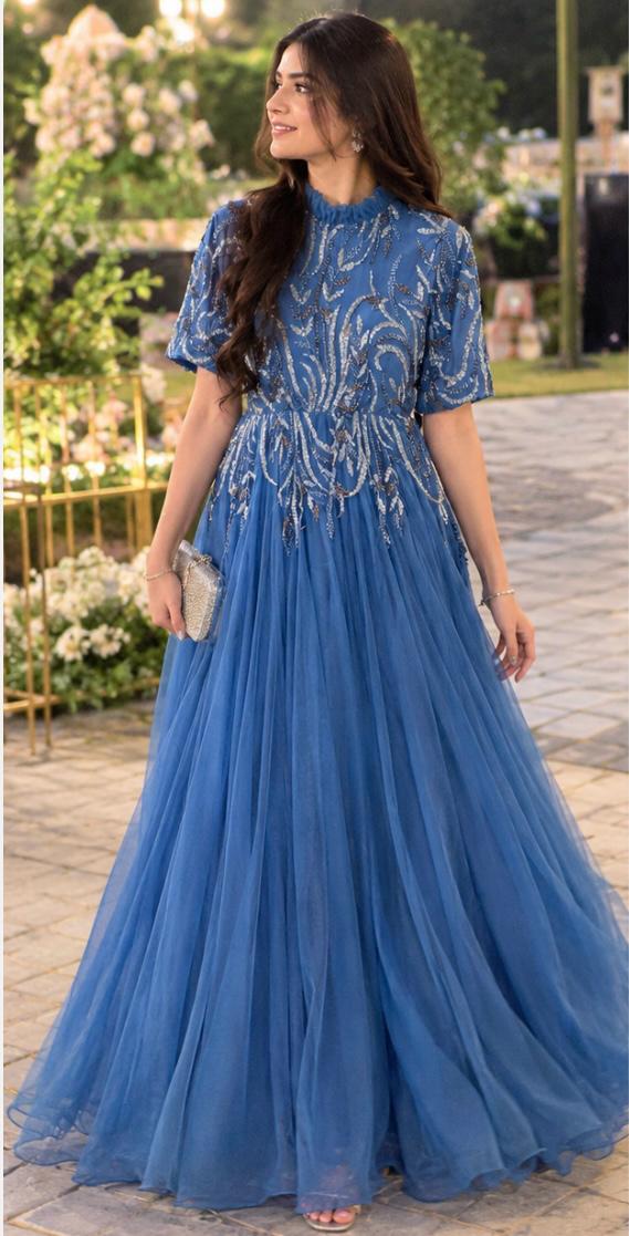 Azure Noir – Royal Blue Embellished Net Gown | Luxury Wedding Guest Dress Pakistan