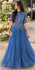 Azure Noir – Royal Blue Embellished Net Gown | Luxury Wedding Guest Dress Pakistan