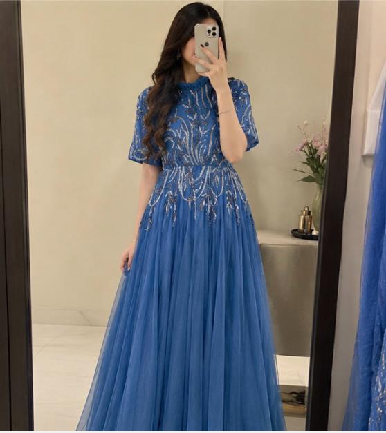 Azure Noir – Royal Blue Embellished Net Gown | Luxury Wedding Guest Dress Pakistan