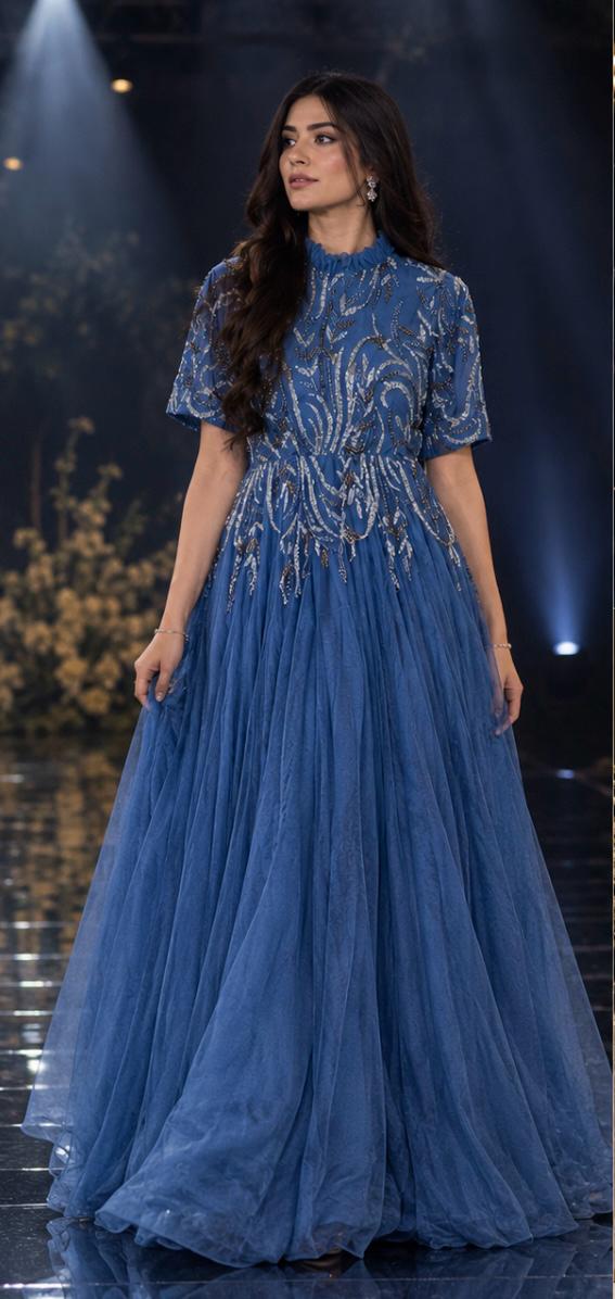 Azure Noir – Royal Blue Embellished Net Gown | Luxury Wedding Guest Dress Pakistan