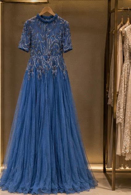 Azure Noir – Royal Blue Embellished Net Gown | Luxury Wedding Guest Dress Pakistan