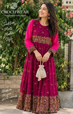 The Fuchsia Dahlia Anarkali Maxi Gown – Heavily Embellished Magenta Luxury Formal Wear Pakistan