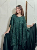 Emerald Noir – Hand-Embellished Sequin Kaftan Gown | Luxury Formal Wedding Guest Dress Pakistan