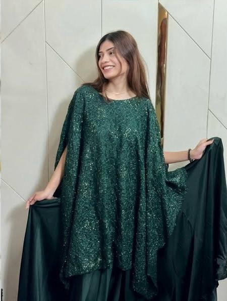 Emerald Noir – Hand-Embellished Sequin Kaftan Gown | Luxury Formal Wedding Guest Dress Pakistan