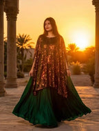 Emerald Noir – Hand-Embellished Sequin Kaftan Gown | Luxury Formal Wedding Guest Dress Pakistan