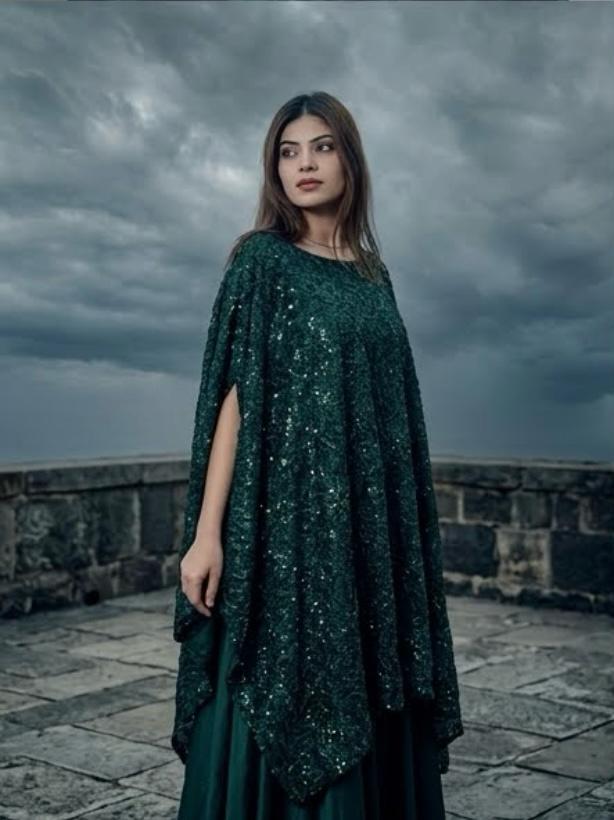 Emerald Noir – Hand-Embellished Sequin Kaftan Gown | Luxury Formal Wedding Guest Dress Pakistan