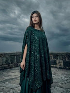 Emerald Noir – Hand-Embellished Sequin Kaftan Gown | Luxury Formal Wedding Guest Dress Pakistan