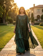 Emerald Noir – Hand-Embellished Sequin Kaftan Gown | Luxury Formal Wedding Guest Dress Pakistan