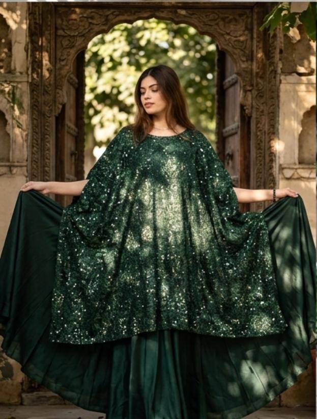 Emerald Noir – Hand-Embellished Sequin Kaftan Gown | Luxury Formal Wedding Guest Dress Pakistan
