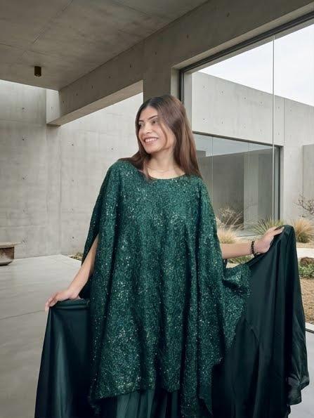 Emerald Noir – Hand-Embellished Sequin Kaftan Gown | Luxury Formal Wedding Guest Dress Pakistan