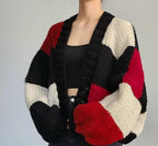 Chunky Knit Color Block Cardigan - Red, Black & Cream Oversized Sweater