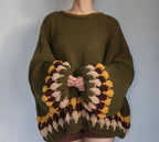 Chunky Knit Olive Green Sweater - Oversized Pullover with Scalloped Cuffs