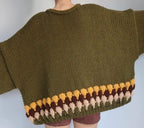 Chunky Knit Olive Green Sweater - Oversized Pullover with Scalloped Cuffs