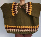 Chunky Knit Olive Green Sweater - Oversized Pullover with Scalloped Cuffs