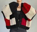Chunky Knit Color Block Cardigan - Red, Black & Cream Oversized Sweater