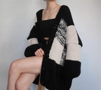 Black & Cream Chunky Knit Cardigan | Oversized Checkered Sweater