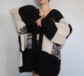 Black & Cream Chunky Knit Cardigan | Oversized Checkered Sweater