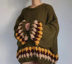 Chunky Knit Olive Green Sweater - Oversized Pullover with Scalloped Cuffs