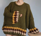 Chunky Knit Olive Green Sweater - Oversized Pullover with Scalloped Cuffs