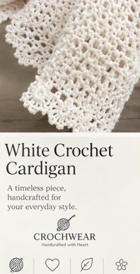 White Crochet Cardigan - Handmade Floral Lace Open Front Cropped Cardigan