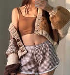 Chunky Knit Patchwork Cardigan - Brown, Camel & Cream Oversized Cropped Sweater