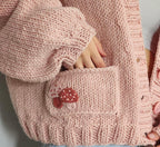 Chunky Knit Pink Cardigan - Oversized Cropped Sweater with Mushroom Pockets